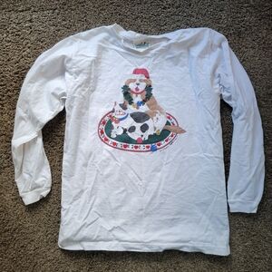 Northern Reflections White Dog Cat Christmas Holiday Size Medium Long Sleeve Tee